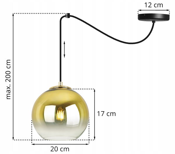 HÆNGELAMPE, LOFTKRONE, GYLDEN LAMPESKÆRM, 20 CM