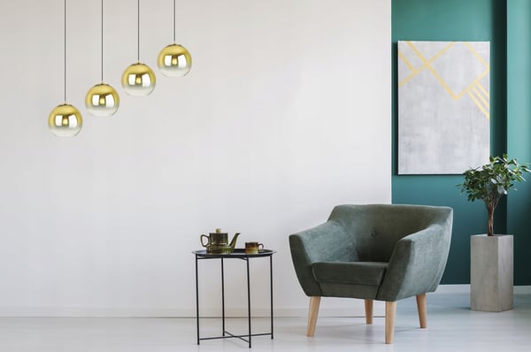 Hængende loftslampe med gylden lampeskærm 15 cm