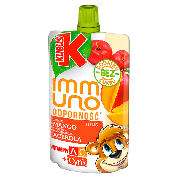 Kubuś Immuno Resistance æble mango gulerod appelsin acerola mousse 100 g