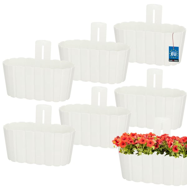 Väghängande blomkruka med handtag rustik vit 28 cm 6 st