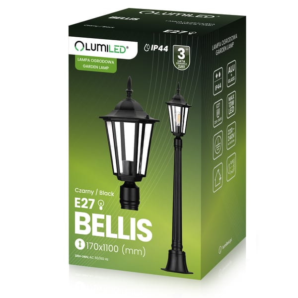 Ulkopuutarhavalaisin E27 pylväslyhty 110 cm musta BELLIS LUMILED