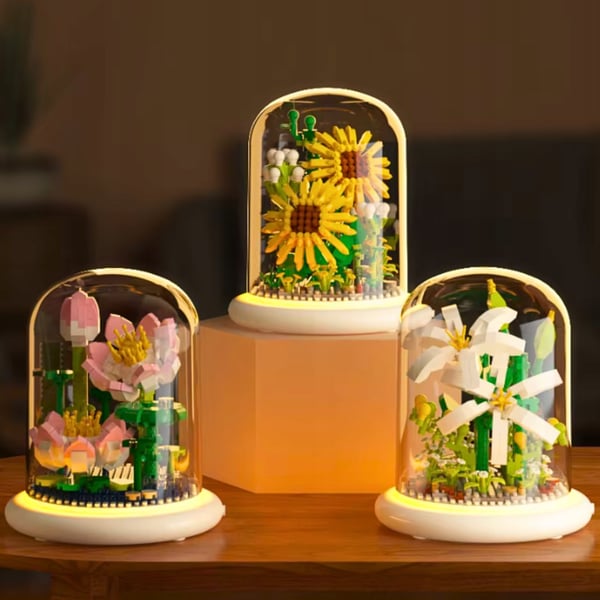 Byggklossar blomsterbukett klossset blomma i kupol 570 delar