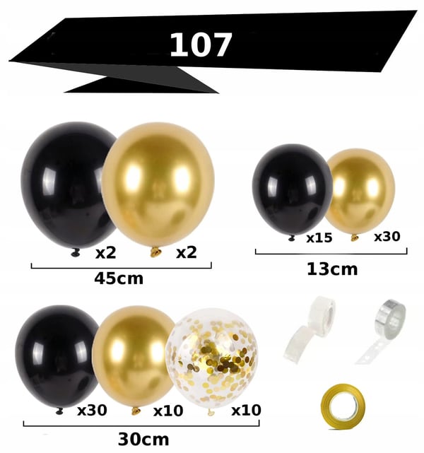 Guld og sorte ballongirlander 107 stk. til fest, fødselsdags- og bryllupsfest