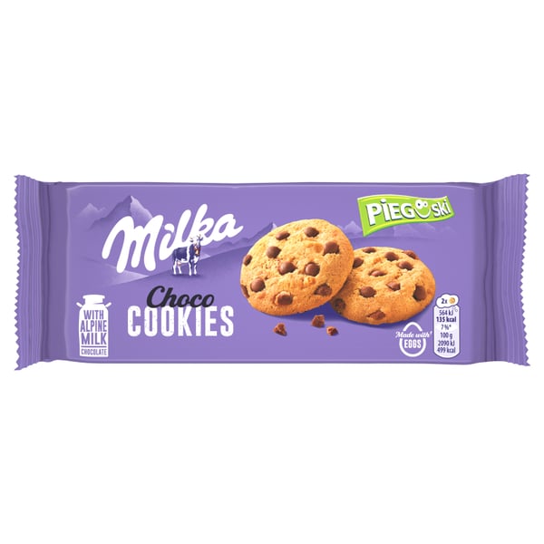 Milka Pieguski Chocolate Cookies -suklaakeksit maitosuklaapaloilla 135 g Milka Pieguski Chocolate Cookies -suklaakeksit maitosuklaapaloilla 135 g