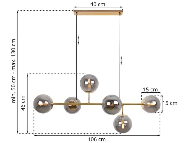 SIENA GULD LOFTLAMPE 6 FLAD GRAFITLAMPE E14 LANGE ARME
