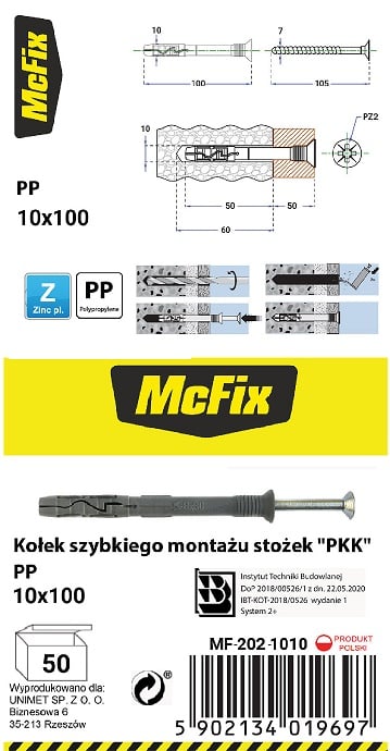 HURTIG MONTERINGSPLUG PP KONUS 10*100MM - MF-202-1010