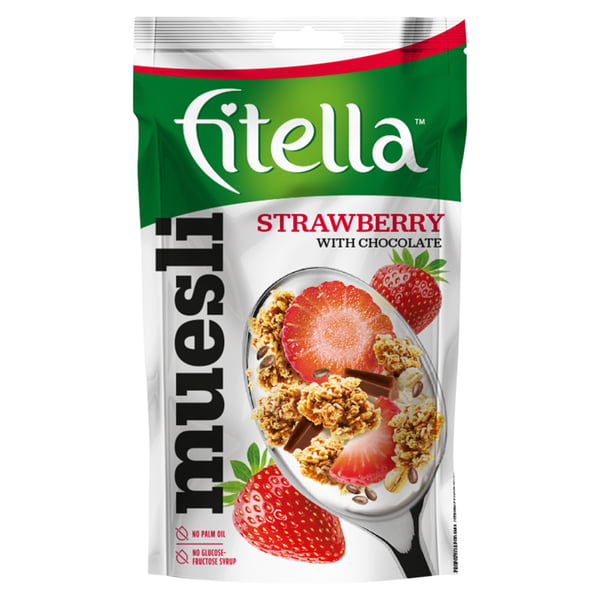 Fitella Rapeaa Mansikkamysliä Pellavansiemenillä ja Suklaapaloilla 50 g