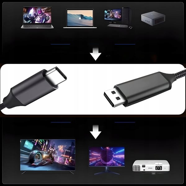 USB-C DisplayPort DP 4K 60Hz 1,8m Thunderbolt USB C 3.1-kabel til skærm