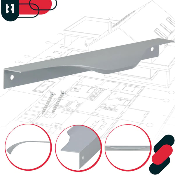 KOTARBAU® Moderne møbelgreb i aluminium med sølvkant 192/212 mm 2-pak