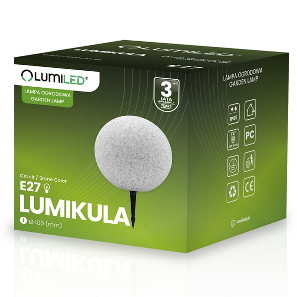 Havelampe udendørs STONE LED-kugle LUMIKULA 40cm E27 IP65 LUMILED