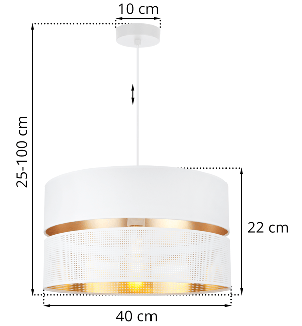 ASTI DUO HÆNGELAMPE HVID 1 FLAD HVID GYLDEN LAMPESKÆRM TS 40CM