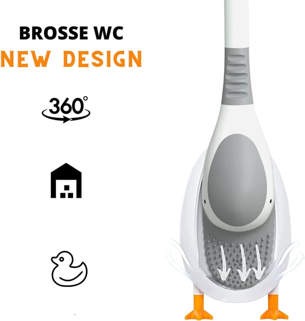 Silikoninen ankanmuotoinen wc-harja, valkoinen kahva, 2-in-1