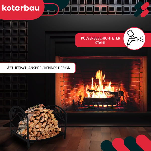 KOTARBAU® vedställ för eldstad stål svarta dekorativa blad 40 x 37 x 31 cm