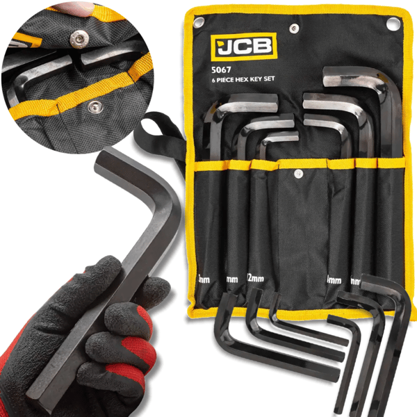 JCB Unbrakonøglesæt 6 dele på plade 12-24 mm type L Cr-V HEX