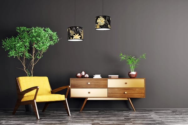 Lofthængende lampe, lampeskærm, gyldne blomster, LED