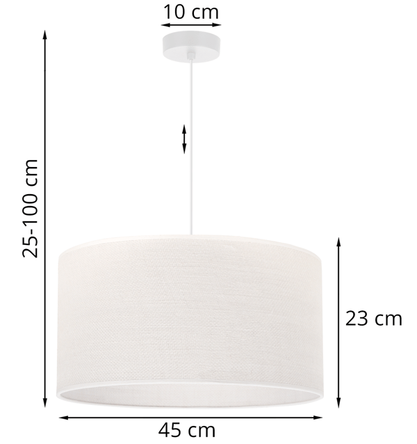 HVID JUTE HÆNGELAMPE 1 FLAD HVID LAMPESKÆRM 45CM E27