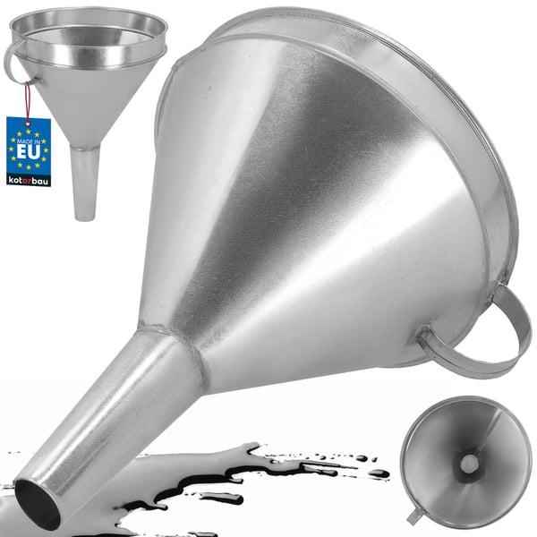 Galvaniseret metaltragt med si, fyringsolifilter, skål 23 cm