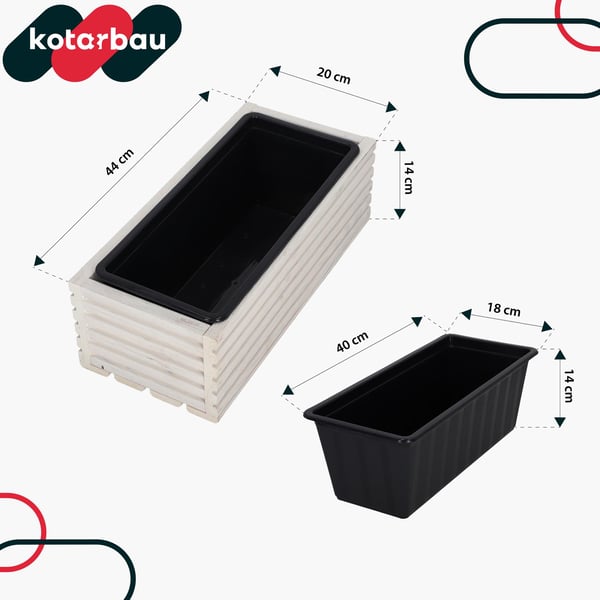 Kotarbau® Kukkaruukkulaatikko Puinen puutarhan istutuslaatikko terassille ja sisäkkeellä Valkoinen 44 x 20 CM
