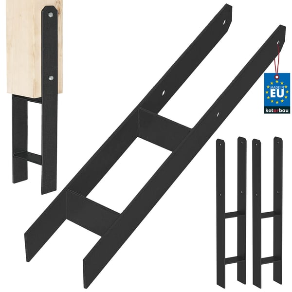 KOTARBAU® H-stolpestykke til vægmontering, ankerplade, sort galvaniseret stål, 100 mm, 2-pak