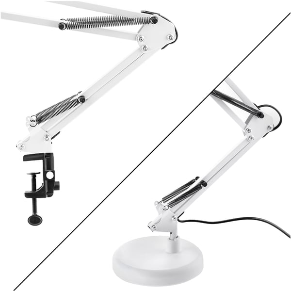 Pöytälamppu piirustus E27 TOBI valkoinen Lumiled ja kiinnike työpöydälle