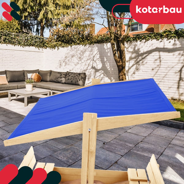 KOTARBAU® Stor sandlåda i trä med blått tak, impregnerad, sluten, med bänkar, 100 x 100 cm