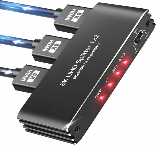 HDMI 2.1-splitter 1x2 ULTRAHD-splitter HDCP 2.3 8K60HZ 4K 120HZ - 2 TV-apparater