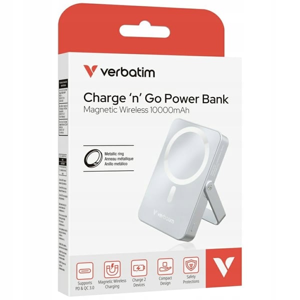 Powerbank Verbatim Charge 'n' Go Magnetisk Trådløs med Stander 10000mAh USB-C PD 3.0 Blå
