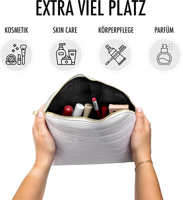 Vit reseväska i konstläder med spegel