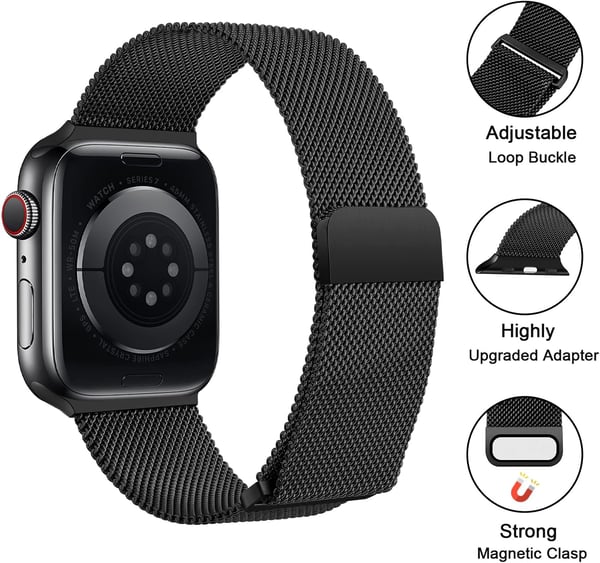 Apple Watch -ranneke 1/2/3/4/5/6/7/8/9/SE 38/40/41 mm Musta Teräs