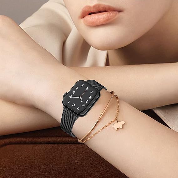 Apple Watch -ranneke 1/2/3/4/5/6/7/8/9/SE 38/40/41 mm Musta Teräs