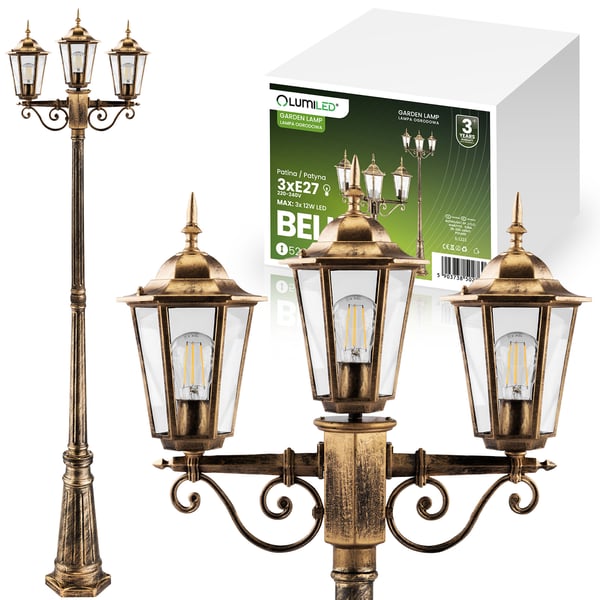 Ulkopuutarhavalaisin 3xE27 lyhtypylväs 2m Patina BELLIS LUMILED Ulkopuutarhavalaisin 3xE27 lyhtypylväs 2m Patina BELLIS LUMILED