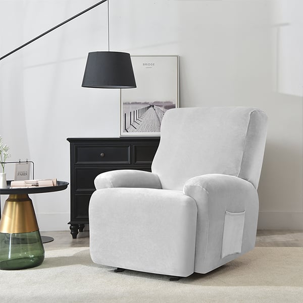 Päällinen nojatuoliin taittuvalla jalkatuella (4 osaa), samettia, vaaleanharmaa