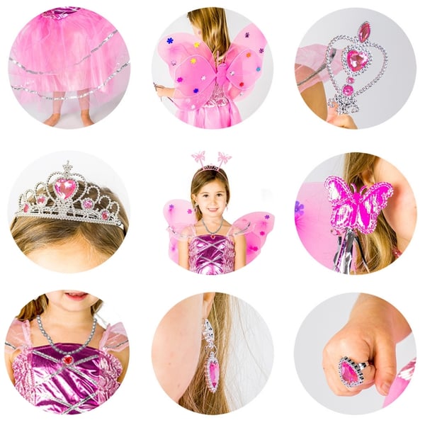 Prinsessakeiju-perhosasu 2in1-asu, asusteet, 9 tuotetta