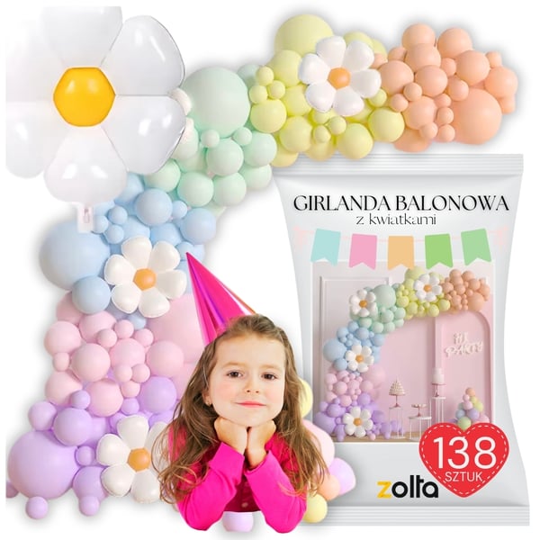 Pastel margueritt ballon guirlande, fødselsdagsballoner, blomster, xxl, 139 stk.