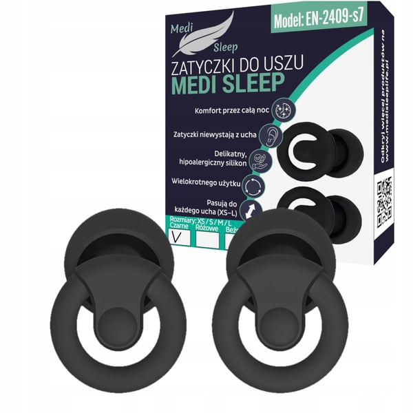 Medi Sleep -korvatulpat nukkumiseen koko XS / S / M / L mustat