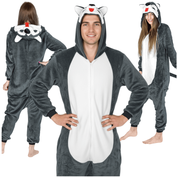 Lämmin miesten pyjama, kigurumi husky-haalari, aikuisten asu, Husky-haalari - S