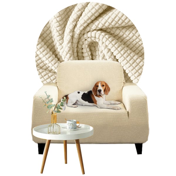 Päällinen yhden istuttavaan sohvaan, vuodesohva, kermanvärinen jacquard