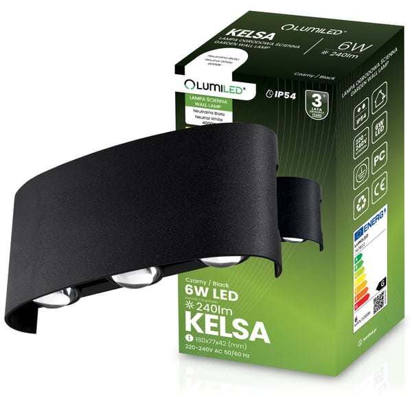 Trädgårdslampa utomhus väggarmatur fasadbelysning 6W LED IP54 upp och ned KELSA LUMILED