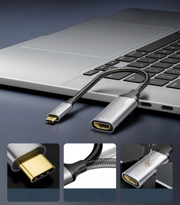 USB-C TIL HDMI 2.1 ADAPTER 8K 60Hz 4K 144Hz HDR KABEL TIL MACBOOK TV BÆRBAR