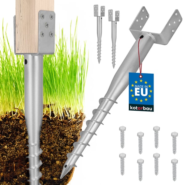 KOTARBAU® Stål U-bolt jordankerstolpe til hegn, pavilloner 141 x 720 mm Sæt med 2 stk.