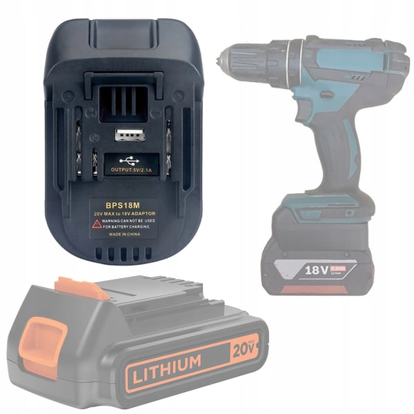 Black&Decker ja Stanley 18V akun sovitin Makita 18V akkuihin, musta (BPS18M)