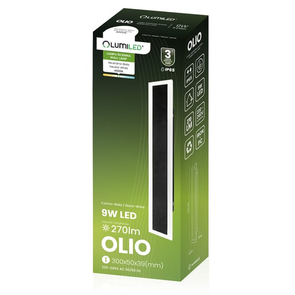 OLIO pinta-asennettava LED-puutarhavalaisin, seinävalaisin, 9W, 4000K, 30cm, IP65, LUMILED