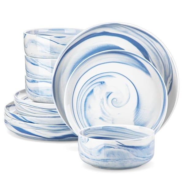 24-delt Marmor Porcelænssæt, Miljøvenligt, Opvaskemaskine- og Mikrobølgesikker,Blå Marmor