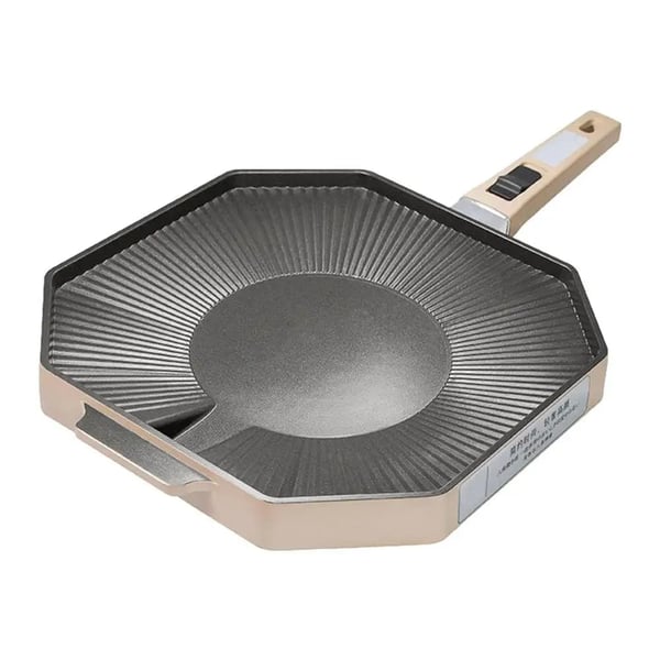Camping Grillplade, Holdbart Rustfrit Stål, Non-Stick Overflade,Khaki