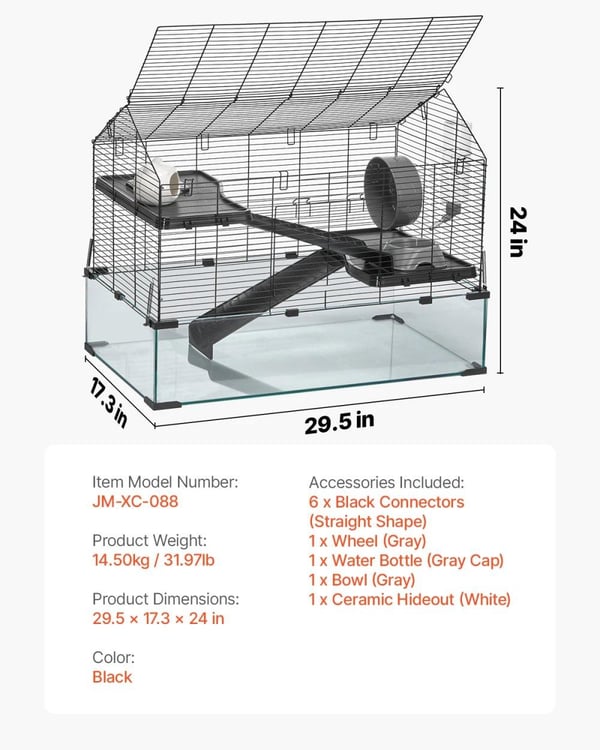 Hamsterbur, 360° Synlighed, Nem Vedligeholdelse,30-35tommer