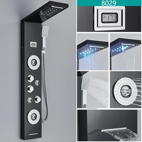 LED Brusehane, Temperatur Digital Display, Kropsmassage System, Sort 8029