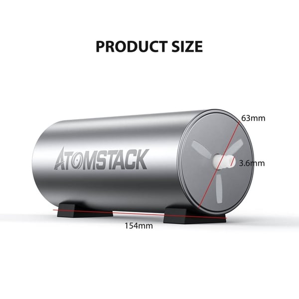 Luftassisteret kit, justerbar luftstrøm 10-30L/min, kompatibel med lasergravører, støjniveau 60dB, dimensioner 20x15x10cm, effektiv støvfjernelse