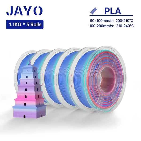 JAYO PLA Regnbue Filament, 1,75 mm Diameter, 5 Ruller,PLA Regnbue 02