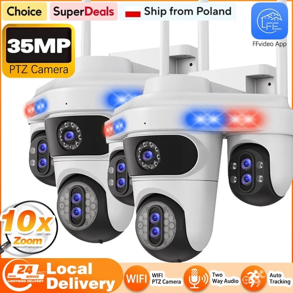 Sikkerhedskamera, 10X optisk zoom, nattevision,2Pcs Hvid Kamera, EU Stik