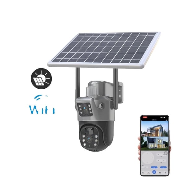 Aurinkokamera, 4MP Kaksoislenssi, Kehittynyt Yönäkö,VAIN WIFI -kamera